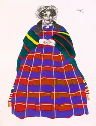 Kostümentwurf für Madame Loenfowitch in Moskau in alten Zeiten, für das Spektakel der russischen Kunst, 1922